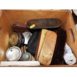 Wooden Box and Contents - Shoe Cleaning Items