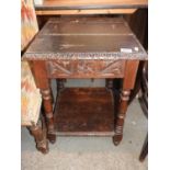 Profusely Carved Oak Occasional Table with Shelf under