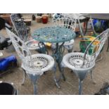 Painted Metal Circular Garden Table and 4x Matching Chairs