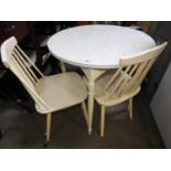 Retro Circular Dining Table and 2x Matching Stick Back Chairs