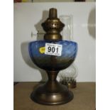 Oil Lamp with Blue Glass Reservoir