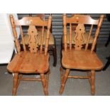 Pair of Pine Fiddle Back Dining Chairs