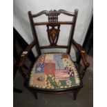 Inlaid Carver Dining Chair with Upholstered Seat