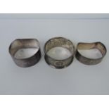 3x Sterling Silver Napkin Rings - 2x Birmingham Hallmarked and 1x Chester - Total Weight 60 grams