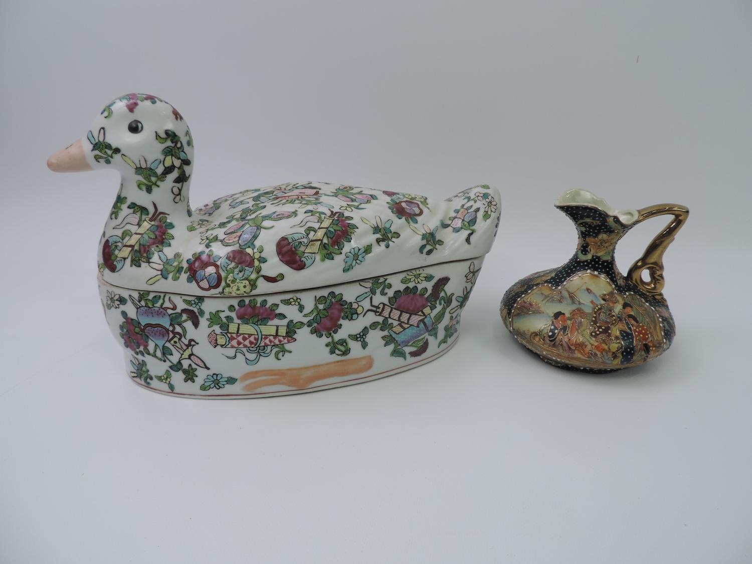 Hand Painted Oriental Japanese Jug and Duck Serving Dish
