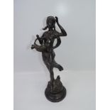 Spelter Figure - Girl with Fruit Basket - 17" High