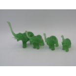 4x Green Glass Elephant Ornaments