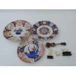 Quantity of Oriental Imari Pieces and Carved Ivory and Tortoiseshell Ornaments