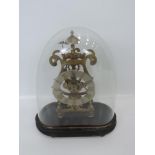 Skeletal Brass Mantel Clock on Plinth with Glass Dome - No Pendulum