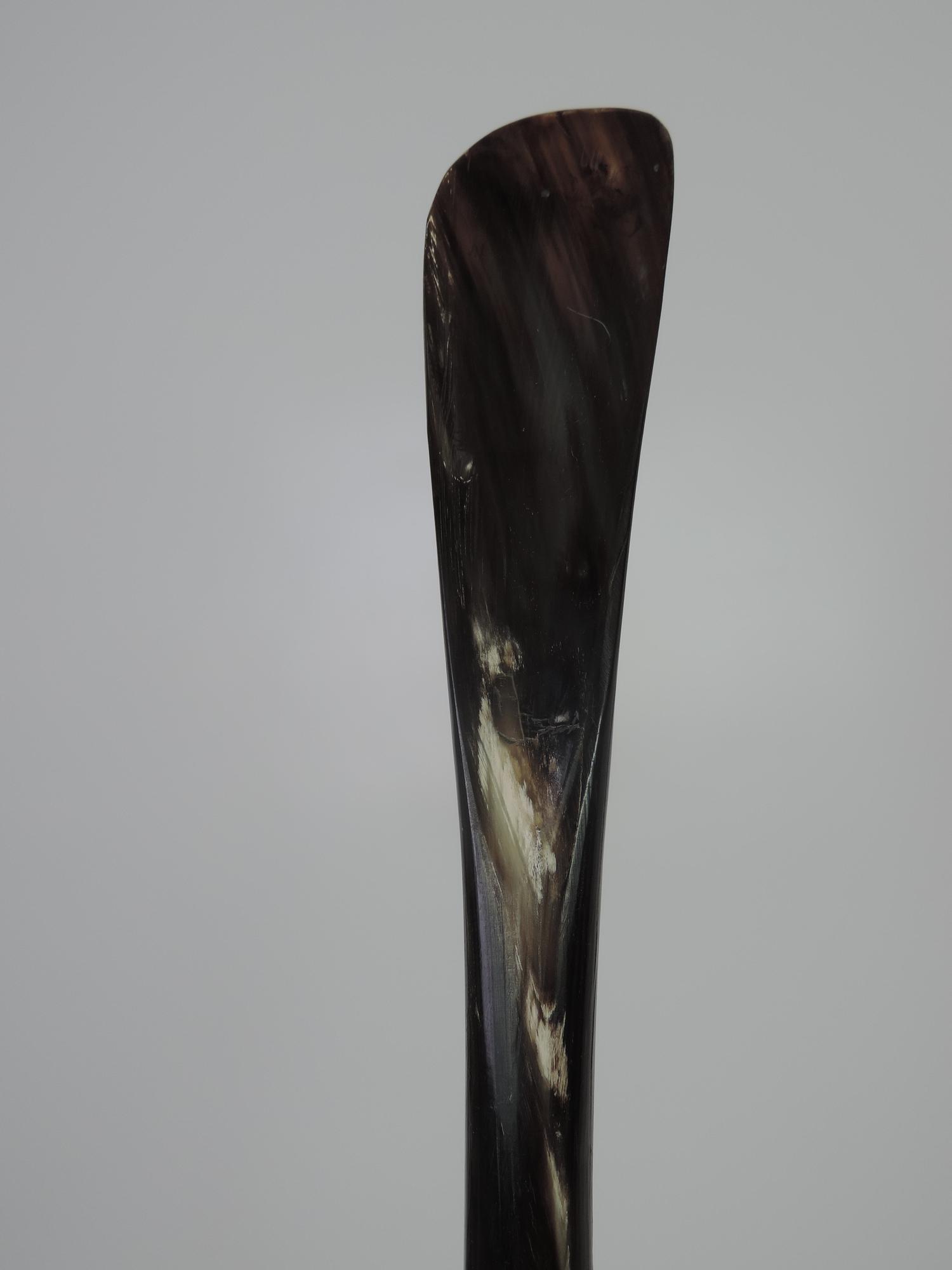 Carved Antelope Horn Shoe Horn with White Metal Mounts and Carved Head Handle - Image 5 of 5