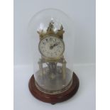 German Brass Anniversary Clock Under Glass Dome A/F