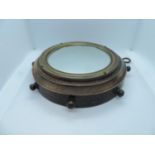 Wood and Brass Framed Porthole Mirror - Approx 6" Diameter