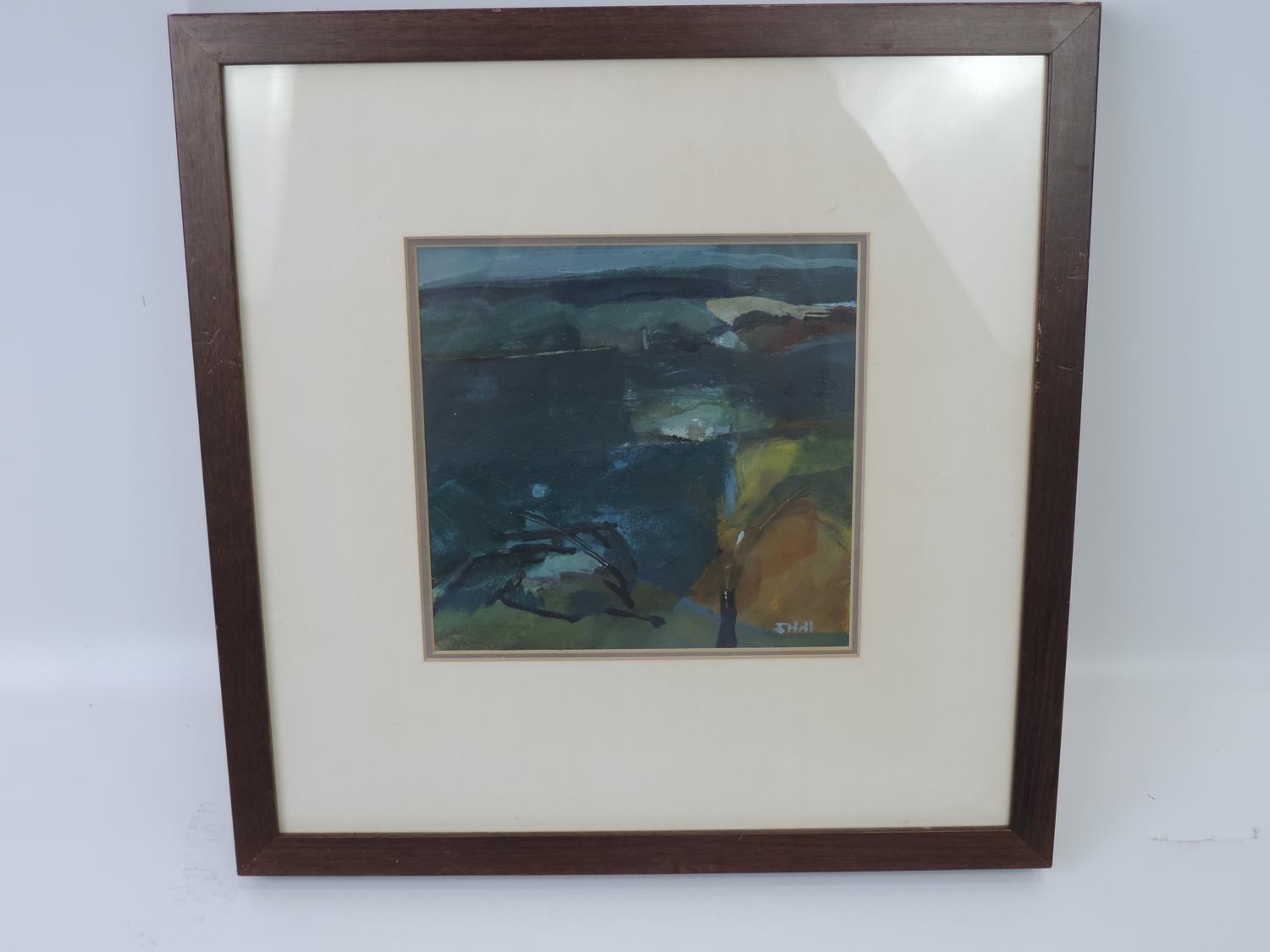 Signed Framed Watercolour Painting - Rock Lines by John Hall - Visible Picture 7" x 7"