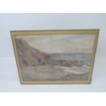 Gilt Framed Watercolour - Coastal Scene - 12" x 17"