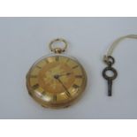 18ct Yellow Gold Half Hunter Pocket Watch with Key - Intricately Engraved with Floral Pattern -