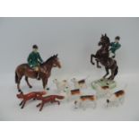 Beswick Huntsman on Rearing Horse Set - Consisting of 2x Mounted Horseman, 2x Foxes and 6x Hunting