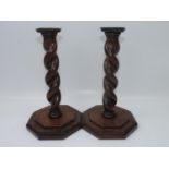 Pair of Oak Barley Twist Candlesticks