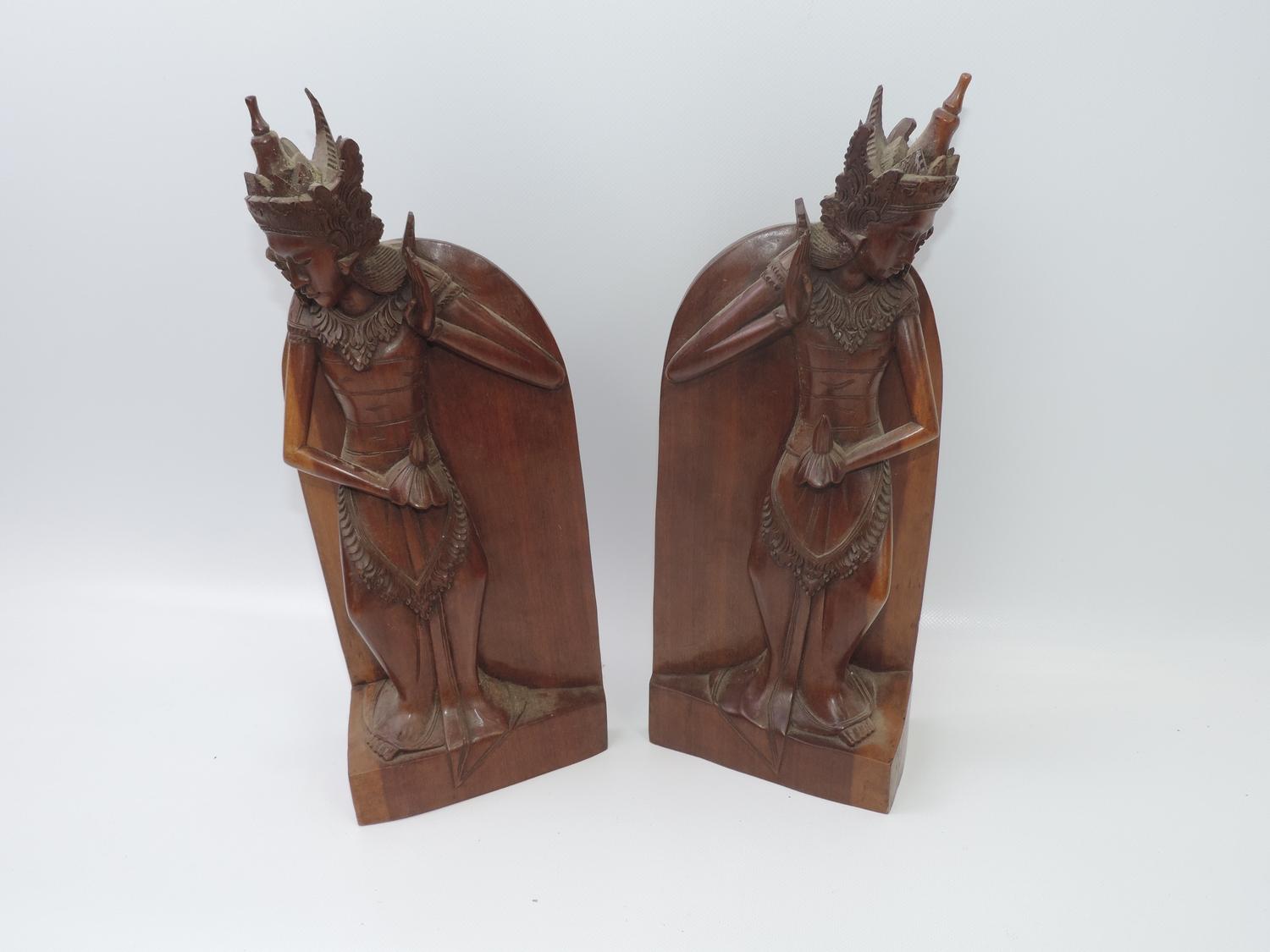 Pair of Carved Balinese Teak Figural Book Ends - Image 2 of 6