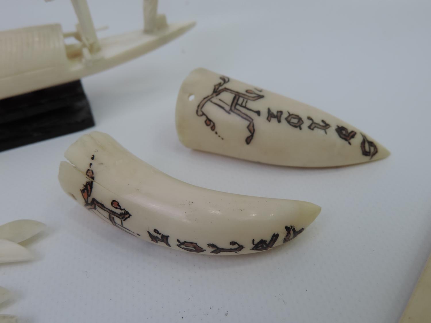 Quantity of Carved Bone and Ivory Ornaments - To Include Brooch and Puzzle Ball - Image 2 of 6