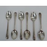 Set of 6x Sterling Silver Teaspoons with Bright Cut Handles - Sheffield 19636