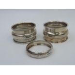 3x Sterling Silver Napkin Rings - Various Dates 37 grams