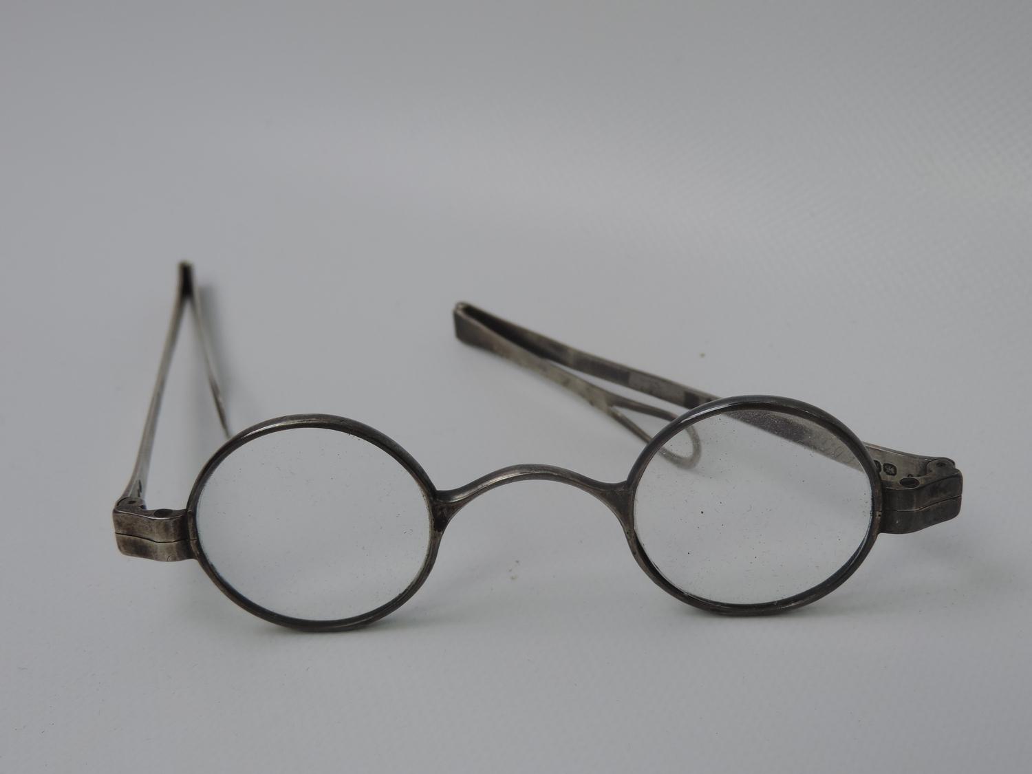 Rare Cased Pair of Georgian Sterling Silver Wig Spectacles - Fully Hallmarked