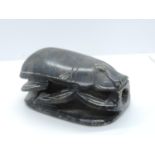 Carved Soap Stone Scarab with Marks to Base