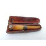 Cased Silver Mounted Amber Cheroot Holder