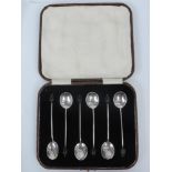 Cased Set of 6x Sheffield Silver Coffee Spoons with Bakelite Coffee Bean Ends