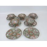 Set of 5x Hand Painted Oriental China Lidded Miso Soup Bowls and Saucers