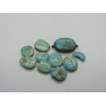 Quantity of Early Turquoise Beads/Tokens with Gilt Symbolic Decoration