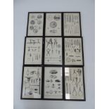 Quantity of Framed Vintage Pictures\Book Pages - Horology (9 in total)