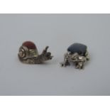 2x Sterling Silver Miniature Pin Cushions - Snail and Frog