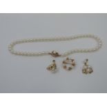 Quantity of Yellow Metal Pearl Jewellery - Hallmarked K14