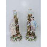 Pair of Hand Painted Victorian Porcelain Figural Candlesticks with Mark to Base - 14" High