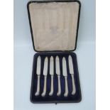 Cased Set of 6x Sheffield Silver Handled Butter Knives