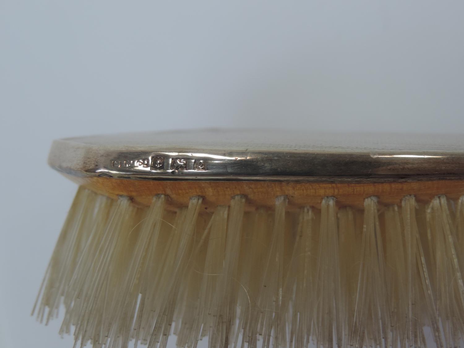 Art Deco Sterling Silver Dressing Table Brushes and Hand Mirror - Engine Turned Design with Vacant - Image 6 of 6