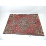 Hand Knotted Patterned Rug - Red Ground - 55" x 41"