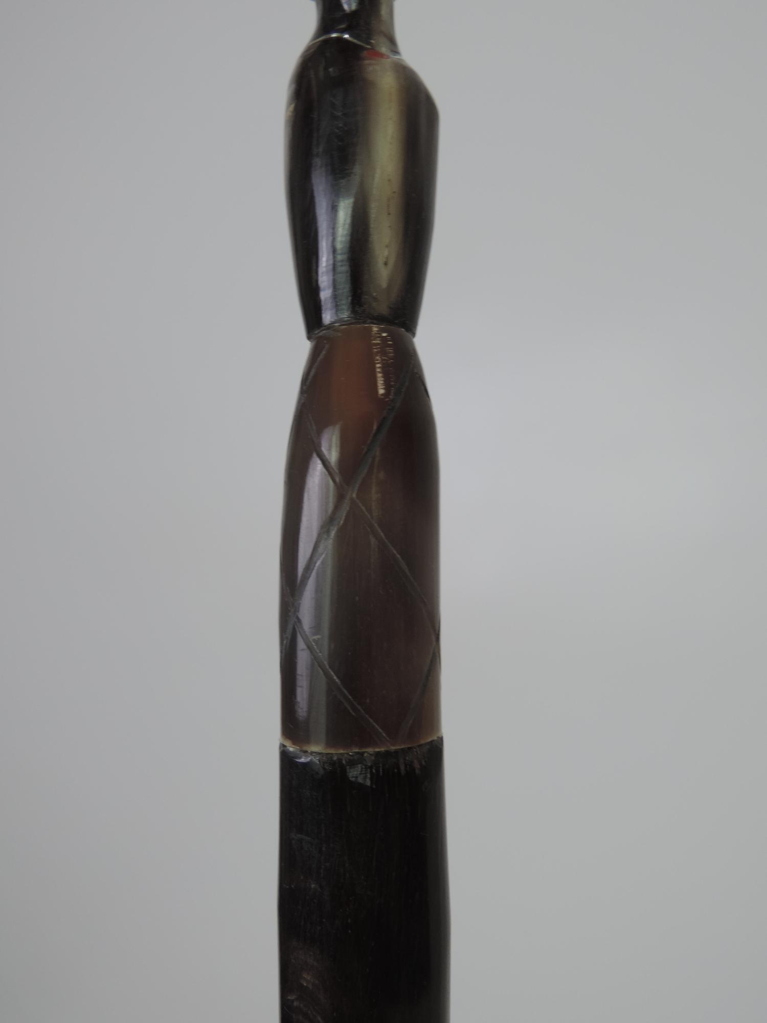 Carved Antelope Horn Shoe Horn with White Metal Mounts and Carved Head Handle - Image 4 of 5