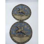 Pair of Oriental Place Mats Embroidered with Gold and Silver Wire