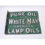 Double Sided Vintage Enamel Sign - White May Lamp Oils - 13" x 10"
