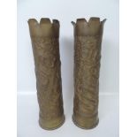 Pair of Brass Trench Art Shell Case Vases - Battle of Cambrai 1917 and Ypres