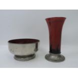 2x Pieces Tudric Ware - Vase and Bowl