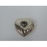 Sterling Silver Miniature Pill Pot in the Form of a Heart Set with Garnet and Marcasite