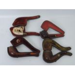 Quantity of Cased Tobacco Pipes - Meerschaum etc 3x with Silver Collars and One with 9ct Gold Mount