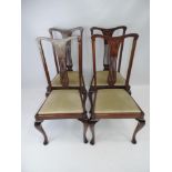 Set of 8x Victorian Mahogany Dining Chairs with Mother of Pearl Inlay and Upholstered Seats on
