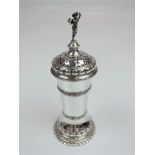 A Superb Edwardian Arts & Crafts Sugar Caster Resembling a Covered Beaker with a Classical Figural
