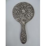 Art Nouveau Embossed Chester Silver Hand Mirror - Hallmarked Chester 1911