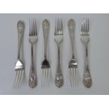 Set of 6x Decorative Silver Plated Table Forks