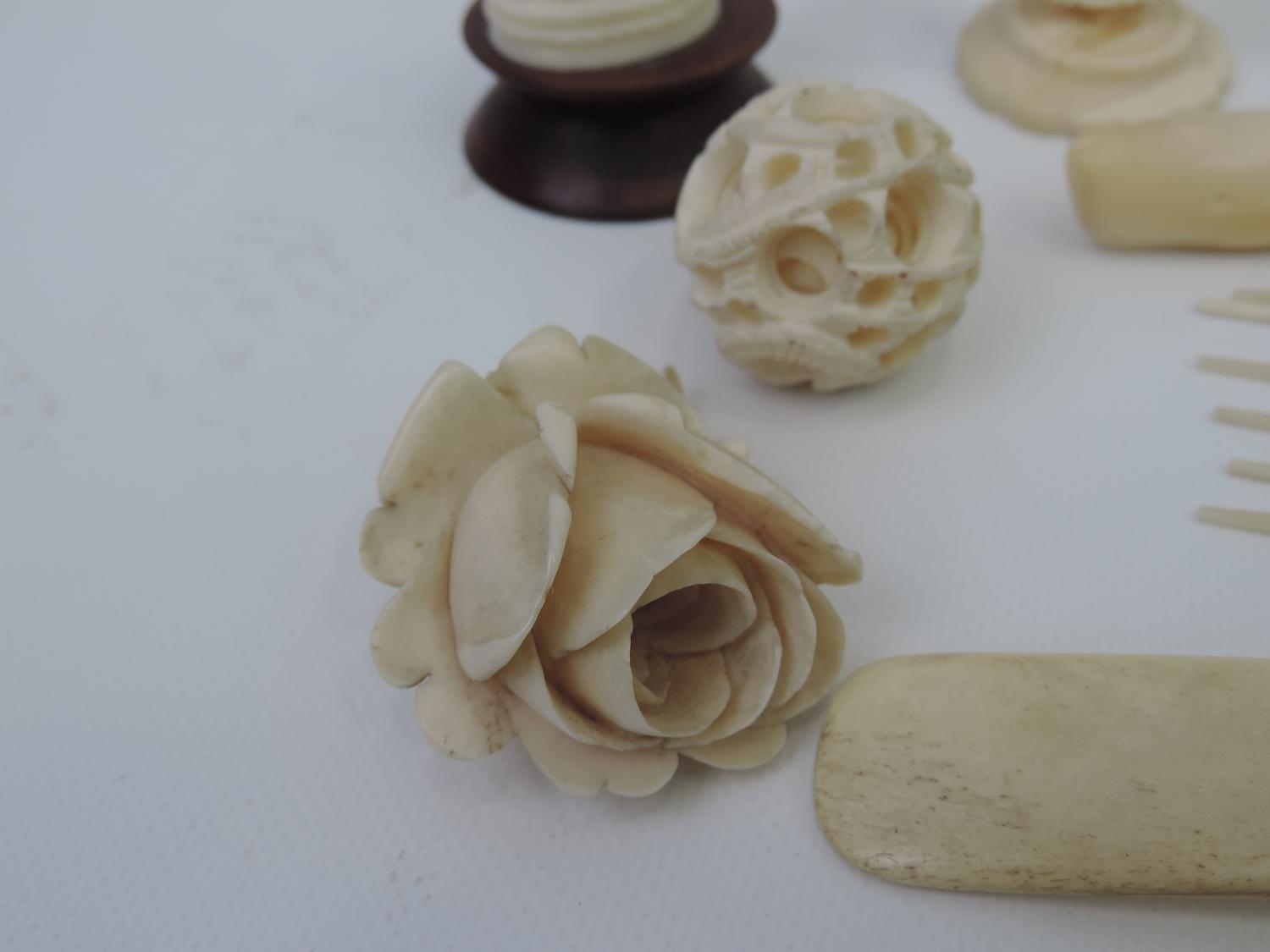 Quantity of Carved Bone and Ivory Ornaments - To Include Brooch and Puzzle Ball - Image 6 of 6